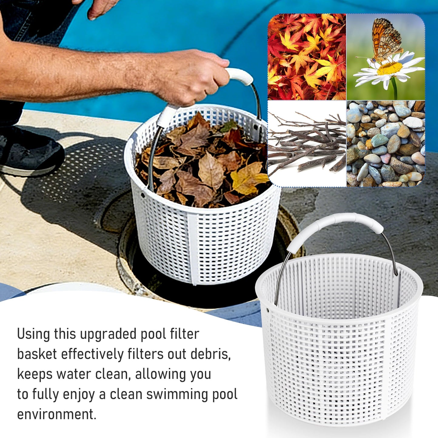 BOUYAO ﻿Upgrade Pool Skimmer Basket - Stainless Steel Handle & Rubber Grip | Direct Replacement for Hayward SPX1082CA & Aladdin B-152, Compatible with Hayward SP1082, SP1075 In-Ground Pool Skimmers