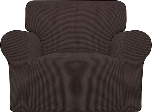 Easy-Going Stretch Oversized Chair Sofa Slipcover 1-Piece Couch Sofa Cover Furniture Protector Soft with Elastic Bottom for Kids Spandex Jacquard Fabric Small Checks Chocolate