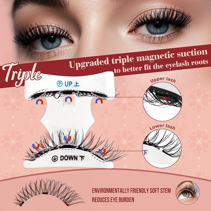 Higu clace Magnetic-Eyelashes with Applicator 2 Pairs Magnetic-Lashes Natural Look Wispy Magnet Lashes Easy to Wear and RemoveÃ¯Â¼ÂDJCX-C+NÃ¯Â¼Â