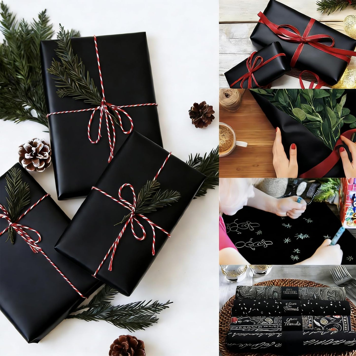 Black Wrapping Paper Roll 24"x 1200" Craft Packing Paper for Moving Shipping, Gift Wrapping Paper, Bulletin Board Kraft Paper for Table Covering Poster Paper Christmas