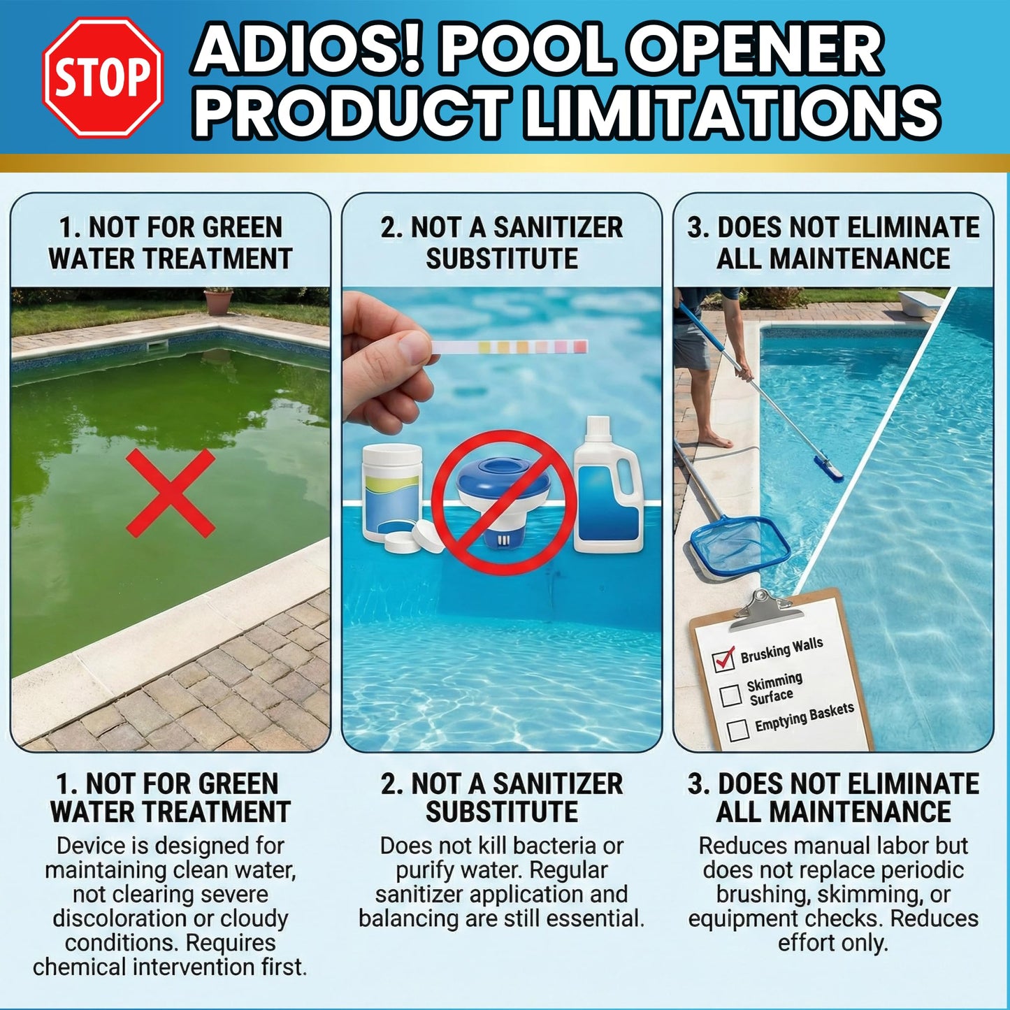 Adios! Pool Opening Treatment - Starter Enzymes for Above Ground Pools and Inground, Treats 40,000 Gallons for Winter Start Up Chemicals - 32oz (Quart)