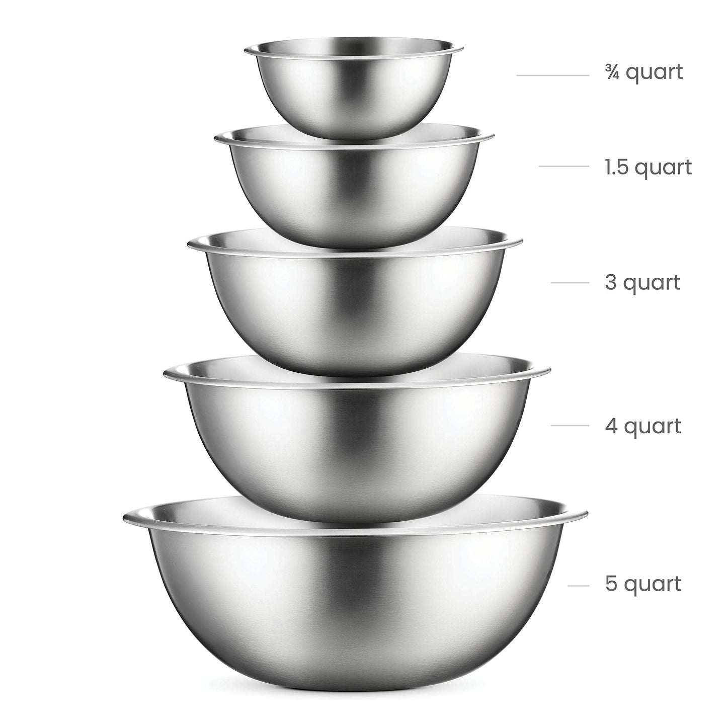 FineDine Stainless Steel Mixing Bowls (Set of 5) Stainless Steel Mixing Bowl Set - Easy To Clean, Nesting Bowls for Space Saving Storage, Great for Cooking, Baking, Prepping