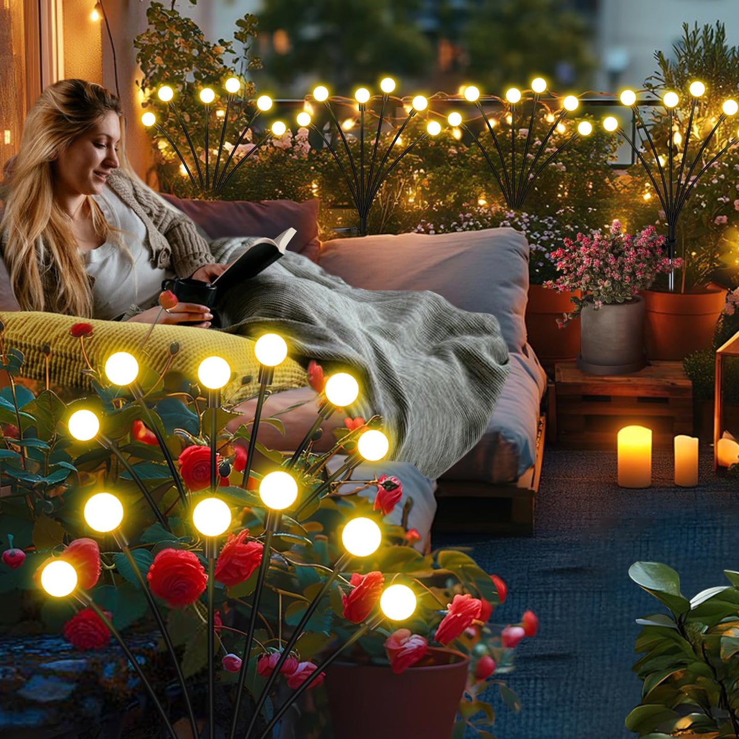 ZFNN Solar Garden Lights Outdoor, 4 Pack Firefly Swaying Lights, Waterproof Garden Decor for Yard Patio Pathway Lawn, Gardening Gifts for Women Christmas Decoration