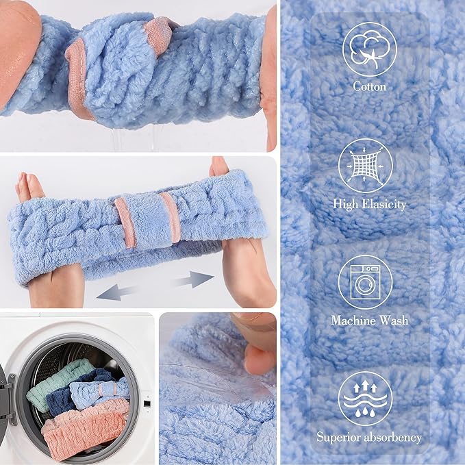 9 Pcs Spa Headband for Washing Face,Skincare Headband and Wristband Set,Women Teen Girls Facial Hairbands for Washing Face, Makeup, Sports, Yoga (apricot + blue + orange pink)