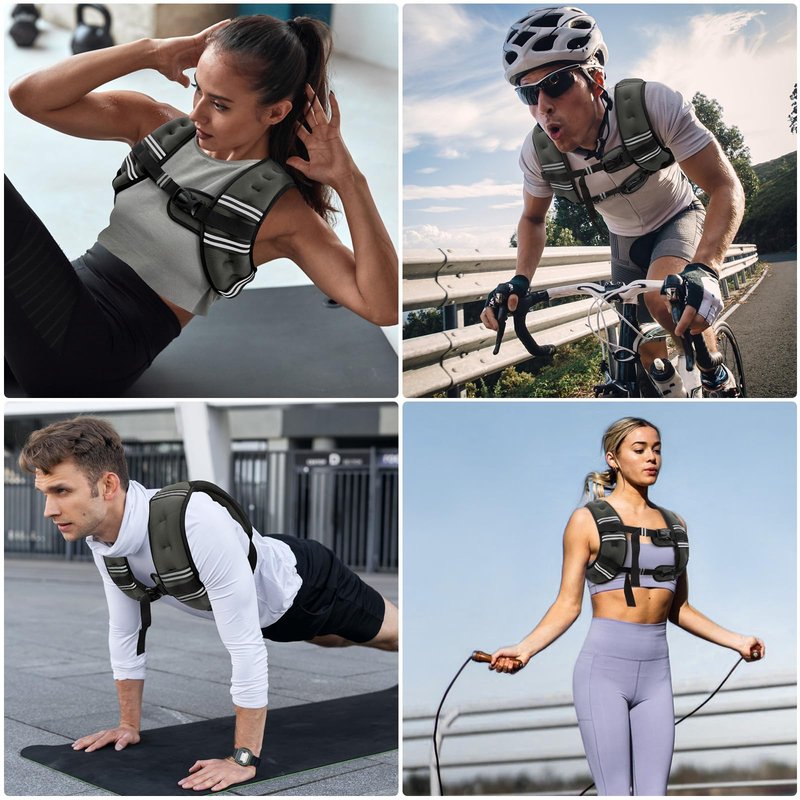 Zeerun Weighted Vest, 6lb/8lb/10lb/12lb/15lb/18lb/20lb/24lb/30lb for Men Women, Reflective Stripe Adjustable Buckle, Comfortable Durable Rucking Vest for Walking Running Strength Training, 18LBS-Gray