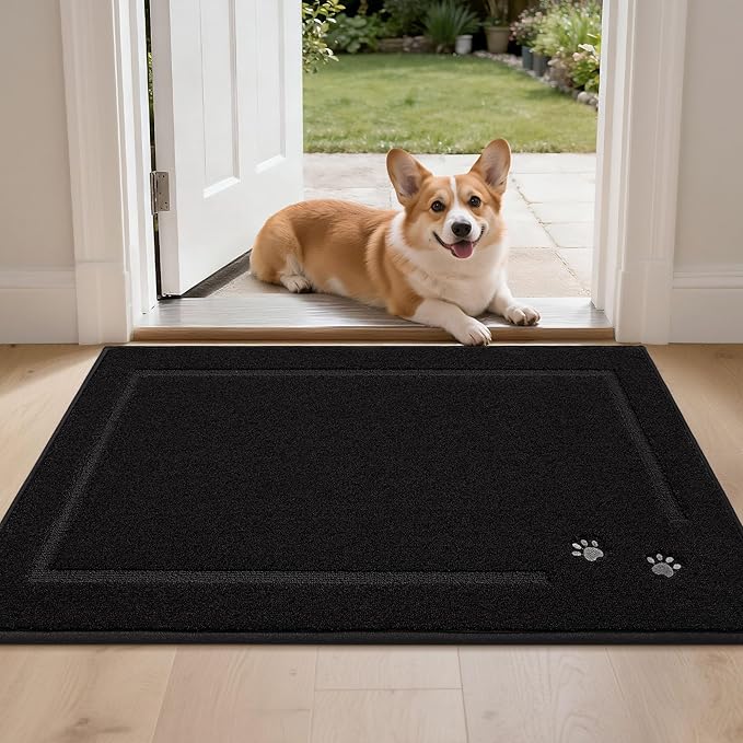BEQHAUSE Dog Door Mat for Mud Paws Dirt Trapper Doormat Non-Slip Entryway Rugs Absorbent Welcome Mat Washable Indoor Floor Mat Low-Profile for Front Door, 24" x 36", Black