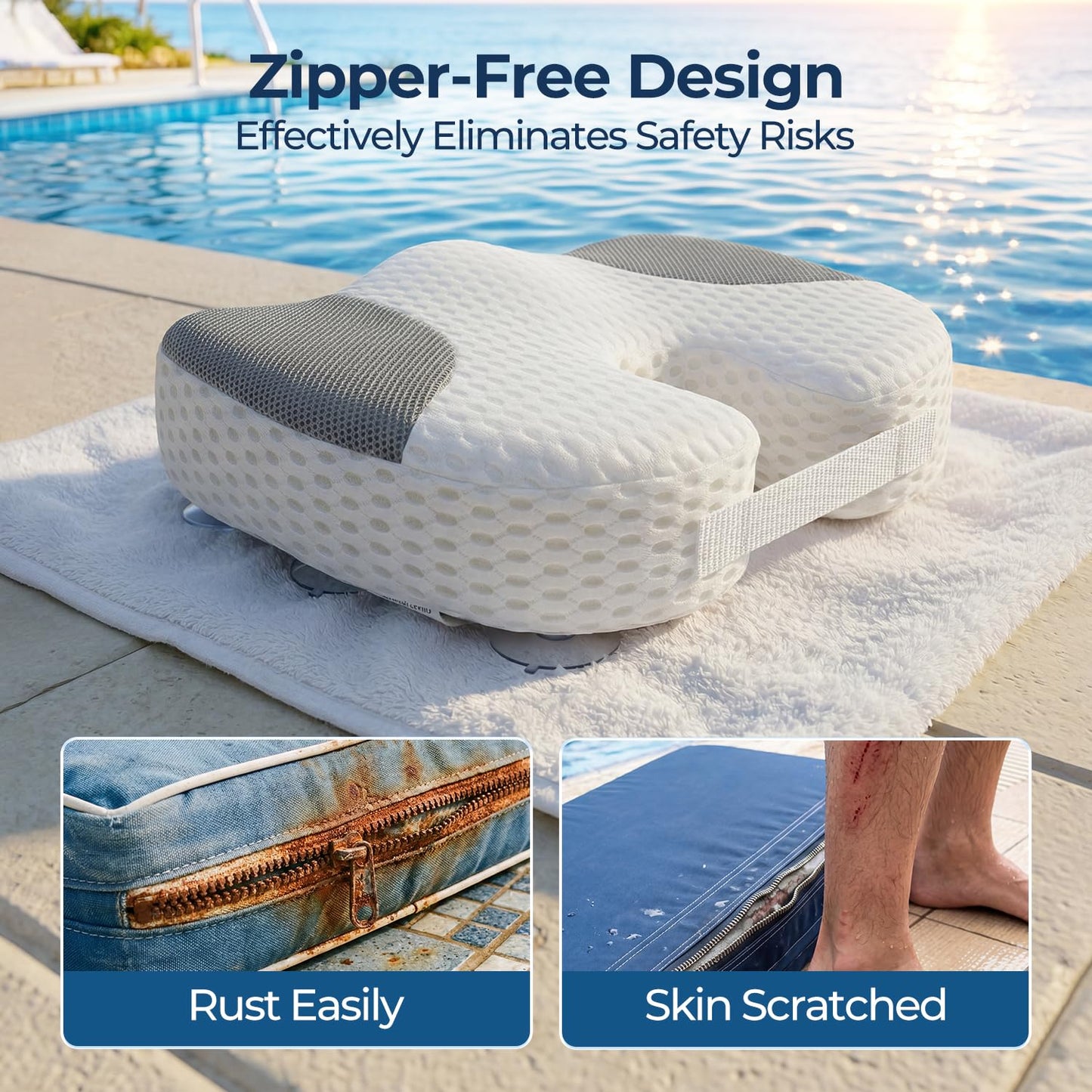 Idle Hippo Hot Tub Booster Seat, 4D Air Mesh Hot Tub Pillow with 6 Powerful Non-Slip Suction Cups, Ergonomic Booster Cushion, Quick Dry Spa Pillow Hot Tub Accessories for Adults Indoor Outdoor-White