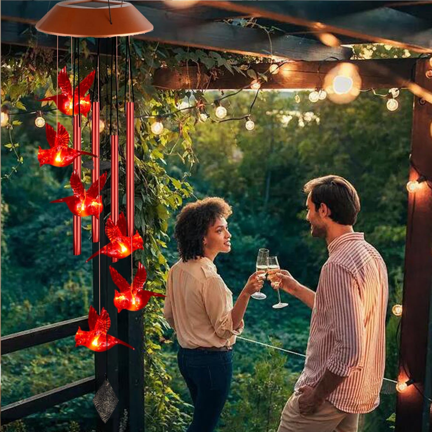 Cardinal Wind Chimes, Red Cardinal Bird Solar Windchimes Outdoor, Red Bird Tubes Garden Decor, Sympathy Wind Chimes,Memorial Gift,Mothers Day for Grandma,Sister Gifts for Women,Friend Birthday Gift
