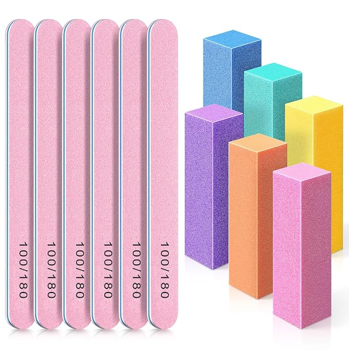 TsMADDTs Nail Buffers and Files, 6 pcs Buffer Blocks, 6 pcs 100 180 Grit Files, Professional Manicure Tools Kit, Nail Care Tools Kit for Women