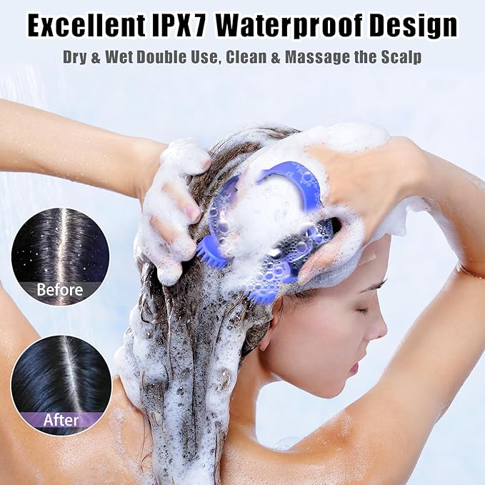Scalp Massager Electric, Portable Scalp Massager Tool, Waterproof Head Massage Stress Relax, Hair Massagers with 3 Speed Modes & 8 Massage Claws