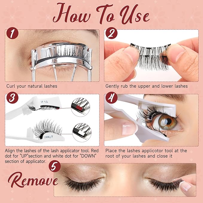 Higu clace Magnetic-Eyelashes with Applicator 4 Pairs Magnetic-Lashes Natural Look Wispy Magnet Lashes Easy to Wear and RemoveÃ¯Â¼ÂDJCX-A08)