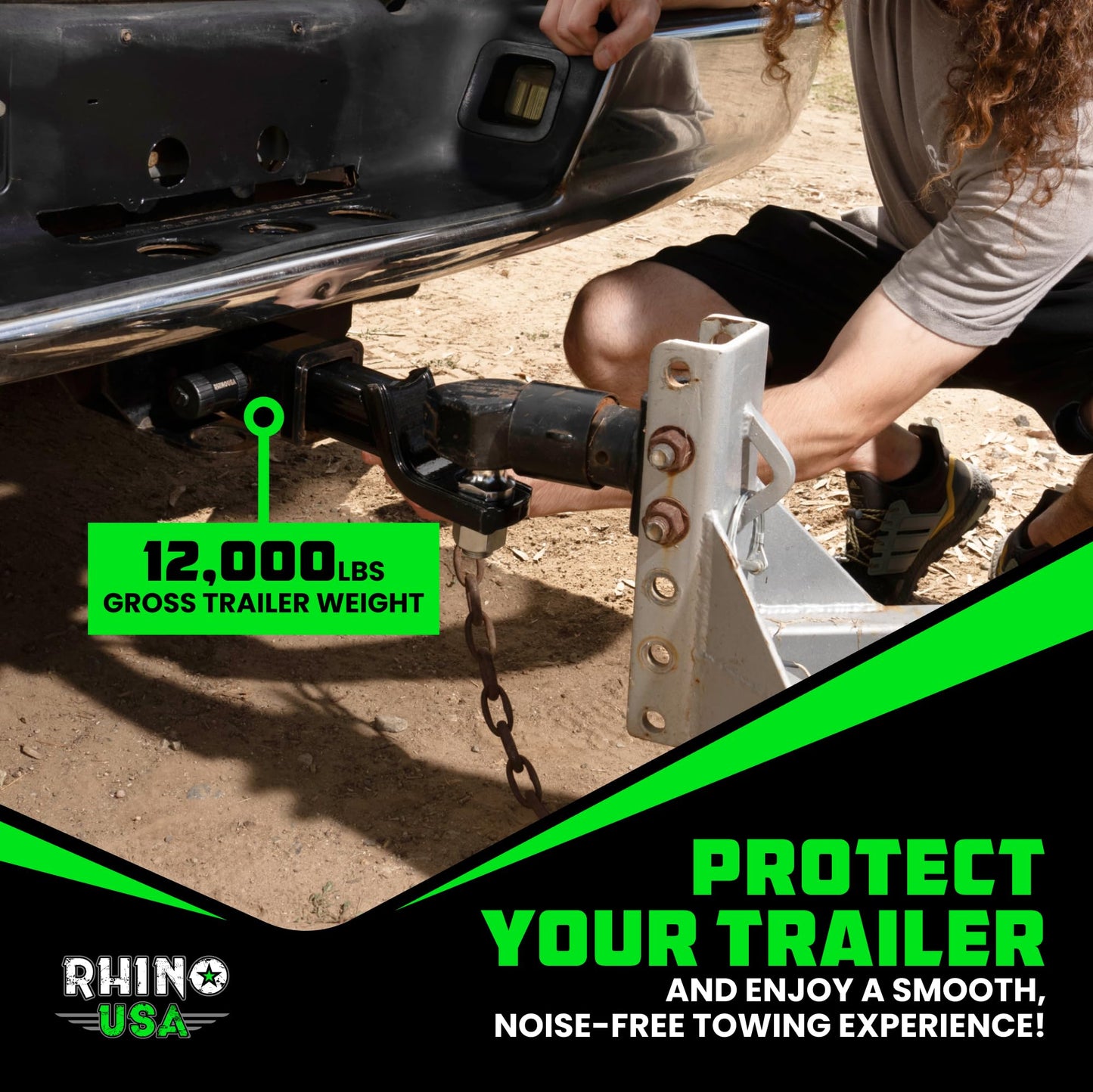 Rhino USA 2” Trailer Hitch Pin – Patented Locking Receiver Pin for Class III/IV Hitches – Weatherproof, Anti-Theft, Debris-Protected – Tow Truck Ready – Black 1PK