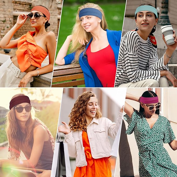 Ztomine Headbands for Women, 8pcs Stretchy Non Slip Soft Cotton Cloth Hair Bands for Sports, Workout, Yoga and Running
