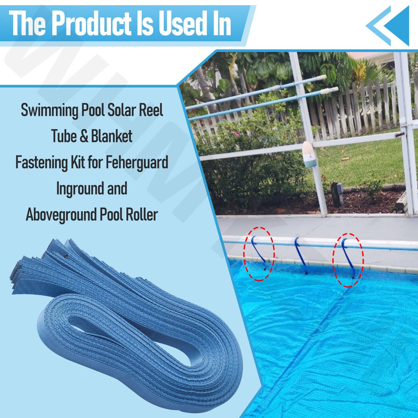 Tube and Solar Cover Fastening Kit FG-FASKIT for F-eherguard Inground and Aboveground Pool Roller - Includes 24 26" Straps, 24 Mounting Wcrews with Brackets, for Securing Solar Blankets to Solar Reels