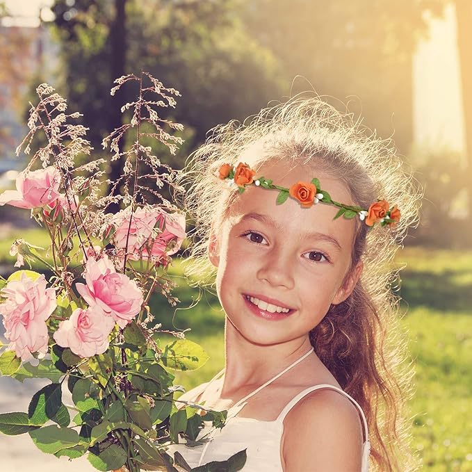EBOOT 15 Pieces Assorted Colored Flower Crown Wreath Headband Garland Multicolor Headbands Floral Headpiece for Wedding Festival Vacation Fairy Party Photography Props