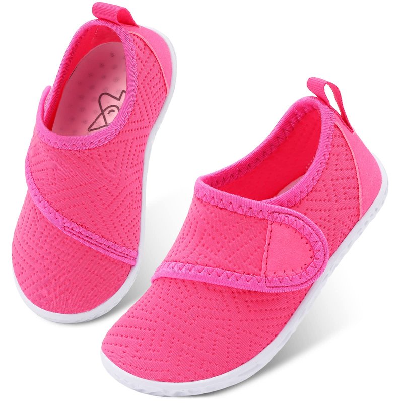 LeIsfIt Kids Water Shoes Toddler Girls Boys Swim Shoes Outdoor Quick-Dry Breathable Aqua Socks for Beach Pool Surf, Dark Pink, 1 Big Kid