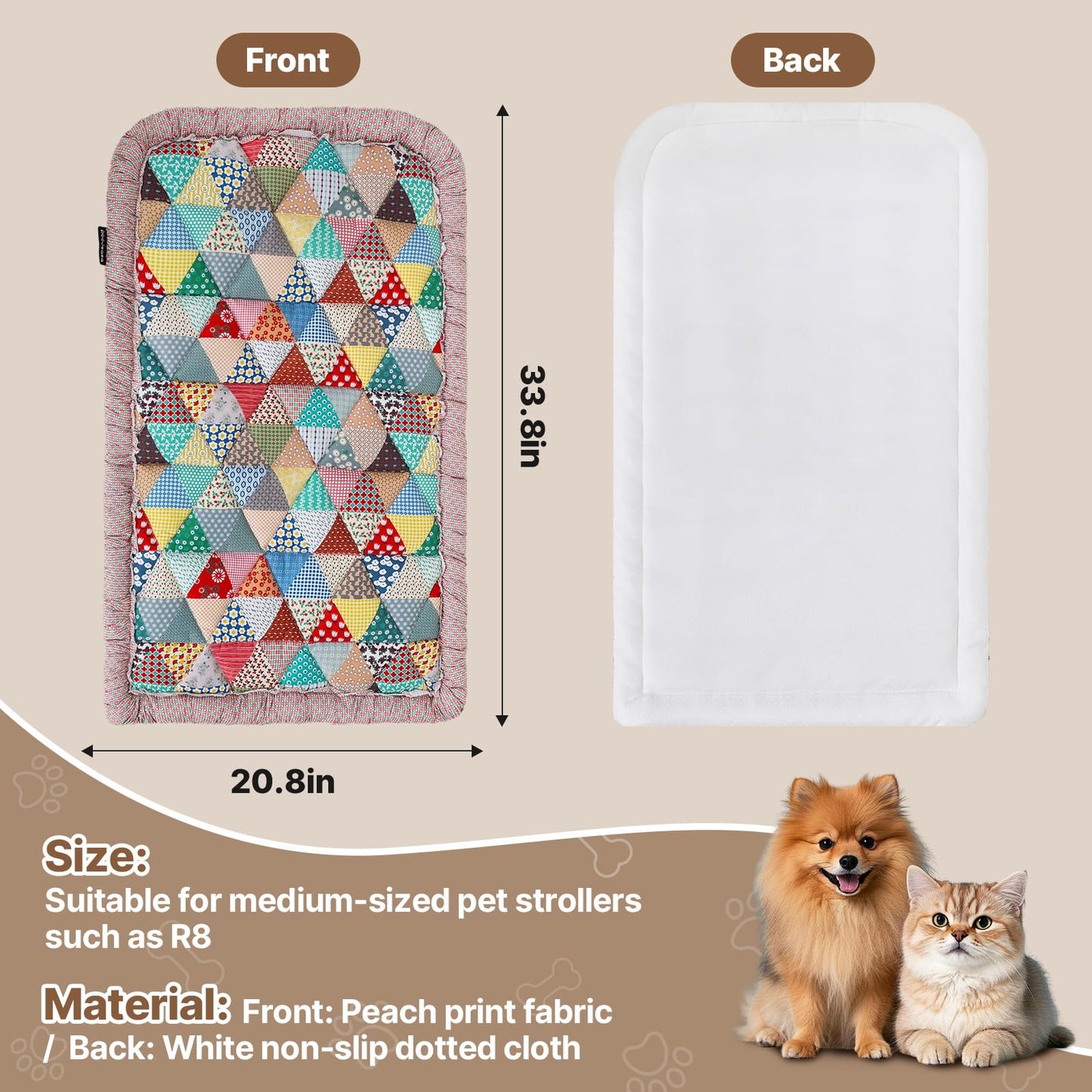 Beberoad Large Pet Stroller Single-Sided Pad - Warm and Non-Slip Mat, R8 Special Pet Stroller Seat Cushion, Comfortable and Soft