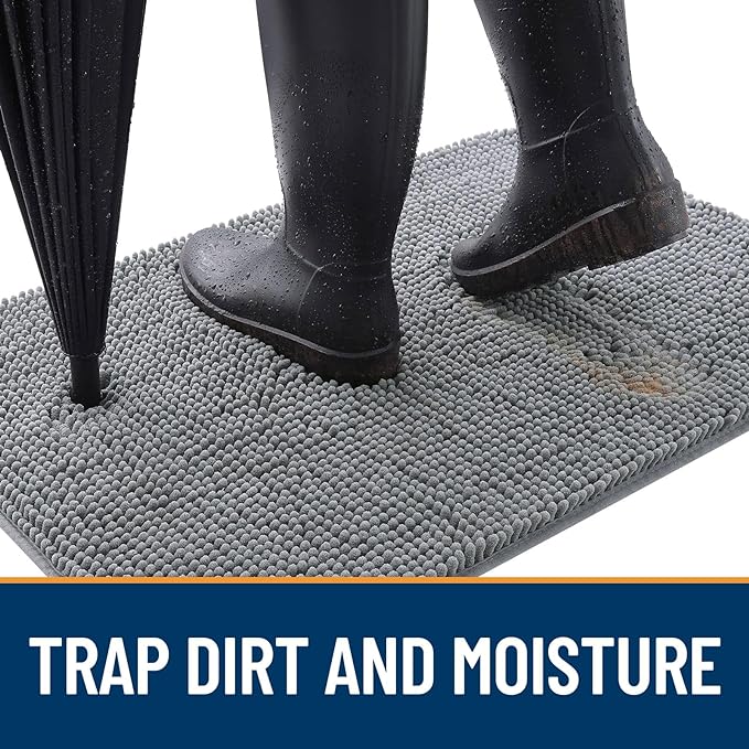OLANLY Dog Door Mat for Muddy Paws 70x32, Absorbs Moisture and Dirt, Absorbent Non-Slip Washable Doormat, Quick Dry Chenille Mud Mat for Dogs, Entry Indoor Entryway Carpet for Inside Floor, Grey