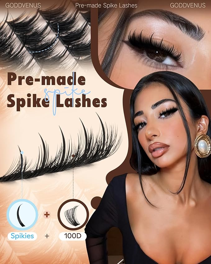Goddvenus Manga Lash Clusters With Pre-made Spikes Wispy Cluster Eyelash Extensions Fluffy Anime Eyelashes Clusters Reusable Faux Mink Fairy Individual Lash Extension (D Curve 12-18mm 153 pcs)