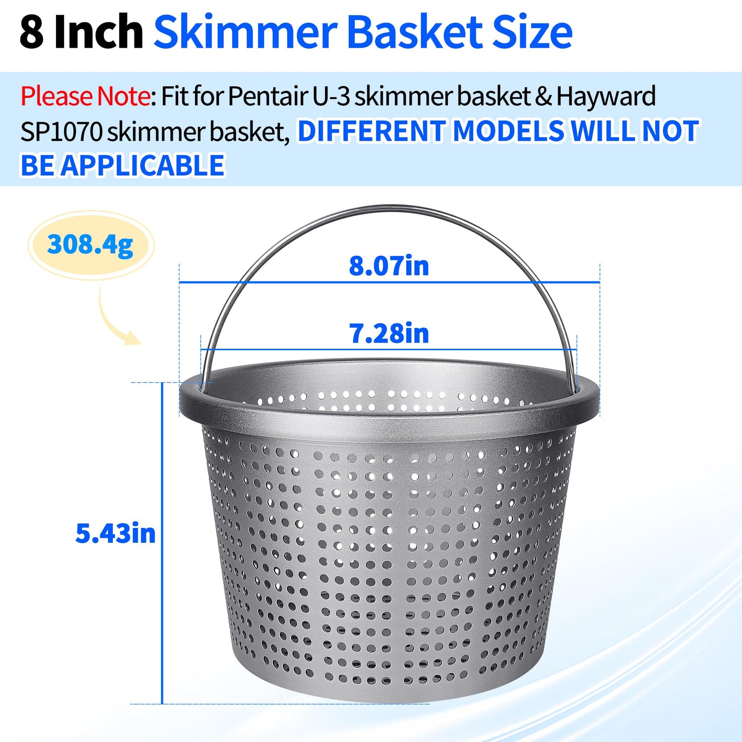 BJFGF Pool Skimmer Basket for Pentair U-3 & Hayward SP1070 Inground Pool Skimmers, 8" Weighted Upgrade Skimmer Basket - Replacement for 08650-0007 SPX1070E & B-9 Filter Baskets