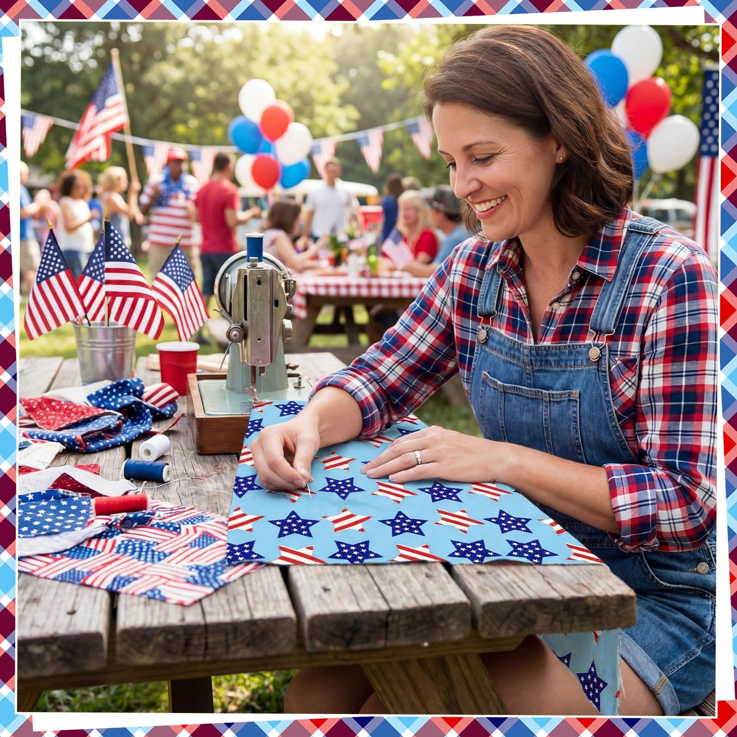 Ganeen 60 Pcs 10 x 10 Inch Red White Blue Quilting Fabric Squares 4th of July Fabric Bundle Patriotic American Flag USA Fat Patchwork Precut Strips for Memorial Day Handmade Material Sewing DIY Craft