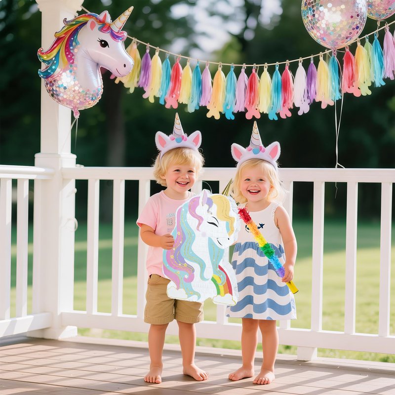PCFING 20 Inch Unicorn Piñata with 30 Inch Piñata Stick Blindfold Confetti for Boy Girl Fantasy Princess Birthday Party Game Decorations, Anniversary Celebration, Fiesta