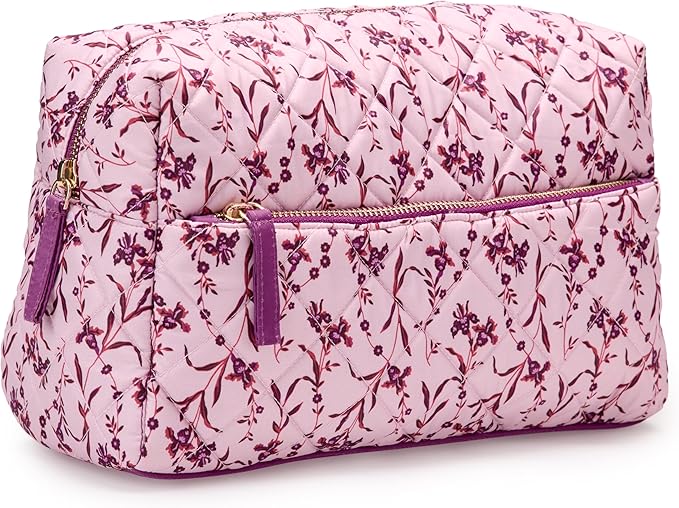 Amazon Essentials Women's Quilted Travel Makeup Bag with Mesh Compartments