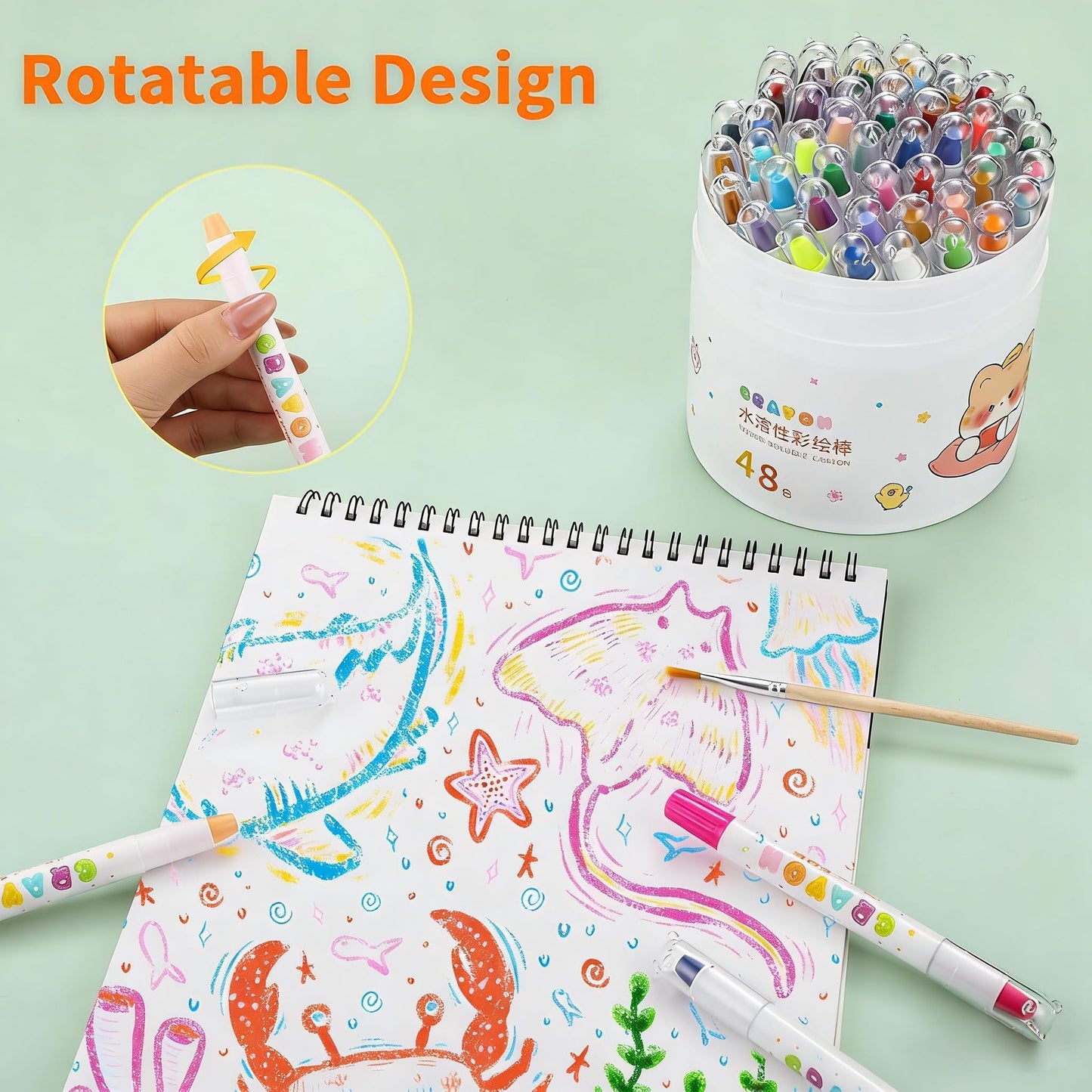 Prudiut 48 Color Silky Twistable Crayons, Washable Art Supplies, Multicultural Pastel Gel Crayons, Easy Grip Coloring Gift