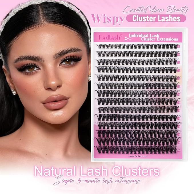 FADLASH Wispy Lash Clusters 280Pcs Individual Natural Eyeslash Cluster 40D Lash Extensions 12-18mm Soft D Curl Fluffy Cluster Eyelash Extension