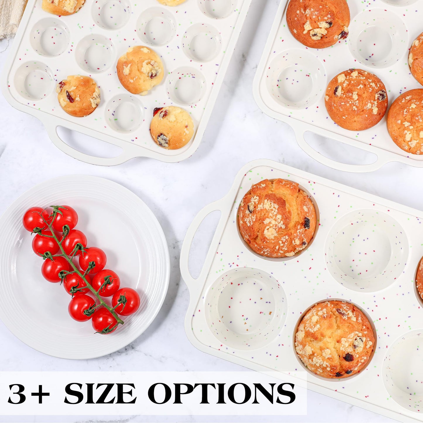 AOTASO 2 Pcs Jumbo Muffin Pan with Metal Frame, Nonstick 6 Cup Extra Large Cupcake Pan for Baking, Silicone Deep Muffin Tray for Egg Bites (Cream)