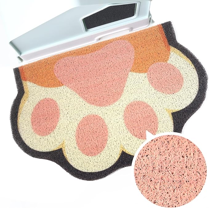 Cute Cat Litter Mat 24”x16”, Litter Box Mat, Litter Trapping Mat, Soft on Kitty Paws, Easy Clean, Anti Slip, Pet Accessories, Door Floor mats - White paw