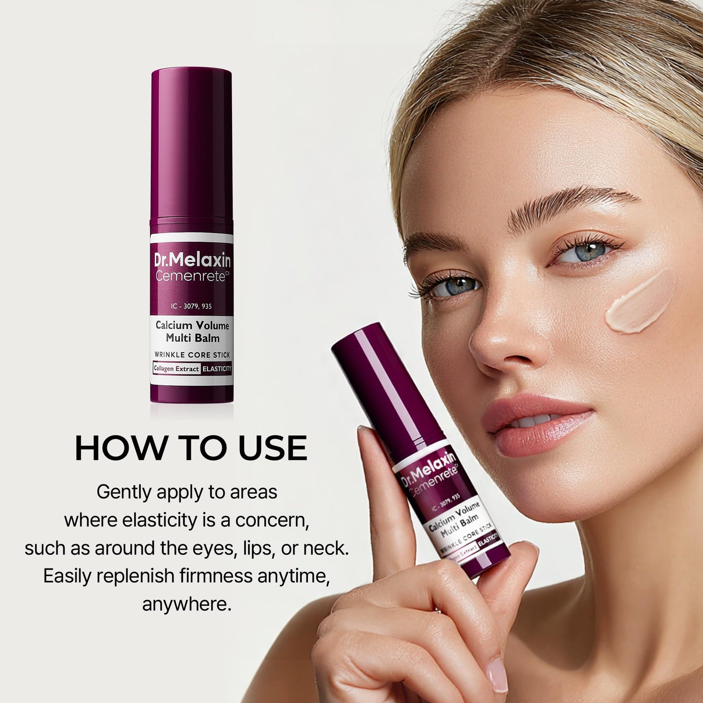 Dr.Melaxin Calcium Multi Balm Stick, Collagen & Elastin Wrinkle Stick, All-in-One Hydrating Balm, Eye & Neck Balm, Makeup Base & Face Moisture Balm, Korean Skincare, 0.31 oz