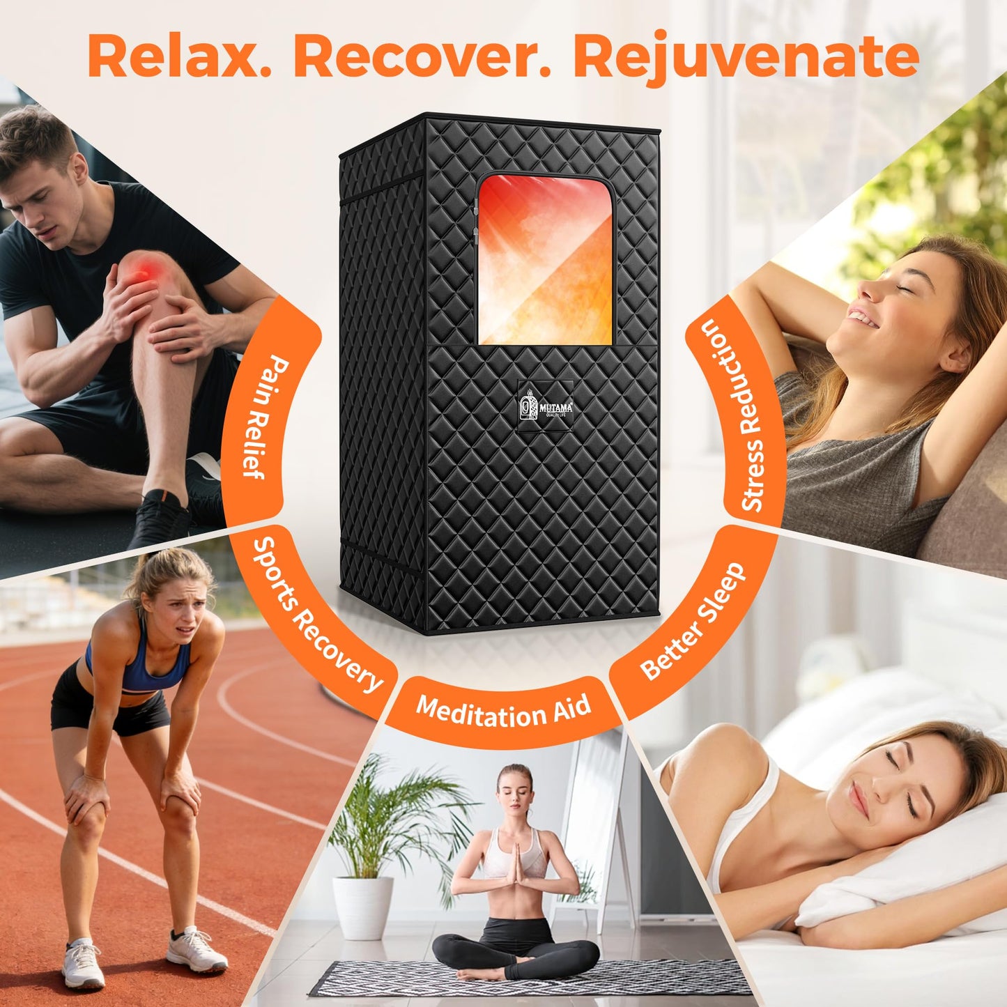 MUTAMA Sauna Box, 3L Portable Steam Sauna Tent for Home & Indoor Use, 1400w Personal Sauna Pod, Remote Control, Folding Chair, 15 Levels, 99-Min Timer,32" x 32" x 71"