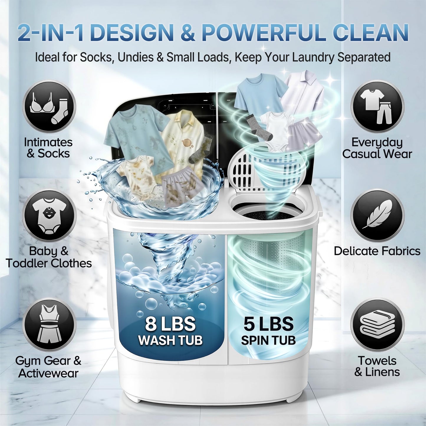 ZENY Portable Clothes Washing Machine Mini Twin Tub Washing Machine 13lbs Capacity with Spin Dryer,Compact Washer and Dryer Combo Lightweight Small Laundry Washer for Home,Apartments, Dorm Rooms,RV