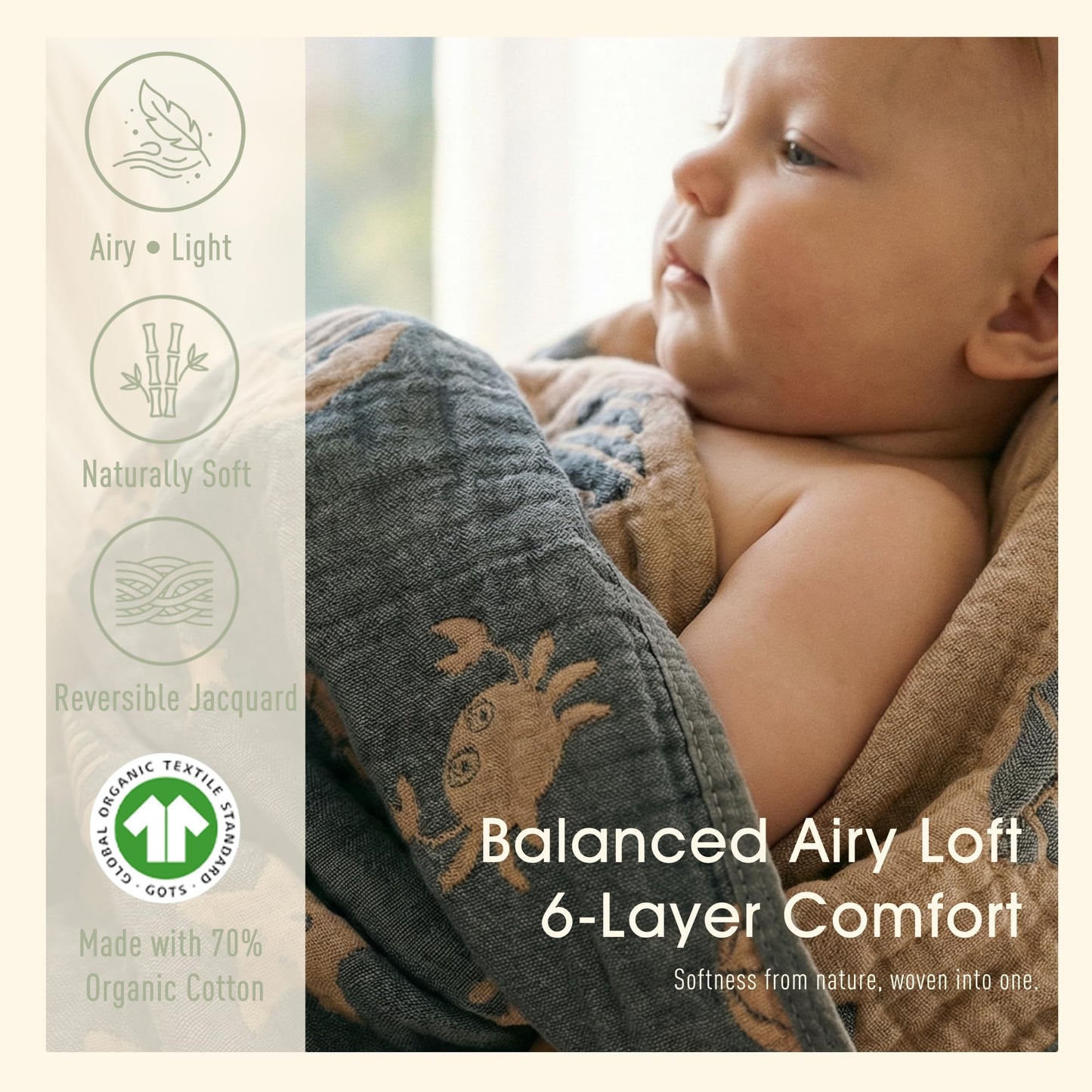 HardNok Ultra Soft Muslin Baby Blanket, A Versatile Swaddle and Crib for Babies, Toddlers, Boys, and Girls (1 Pack Ocean)