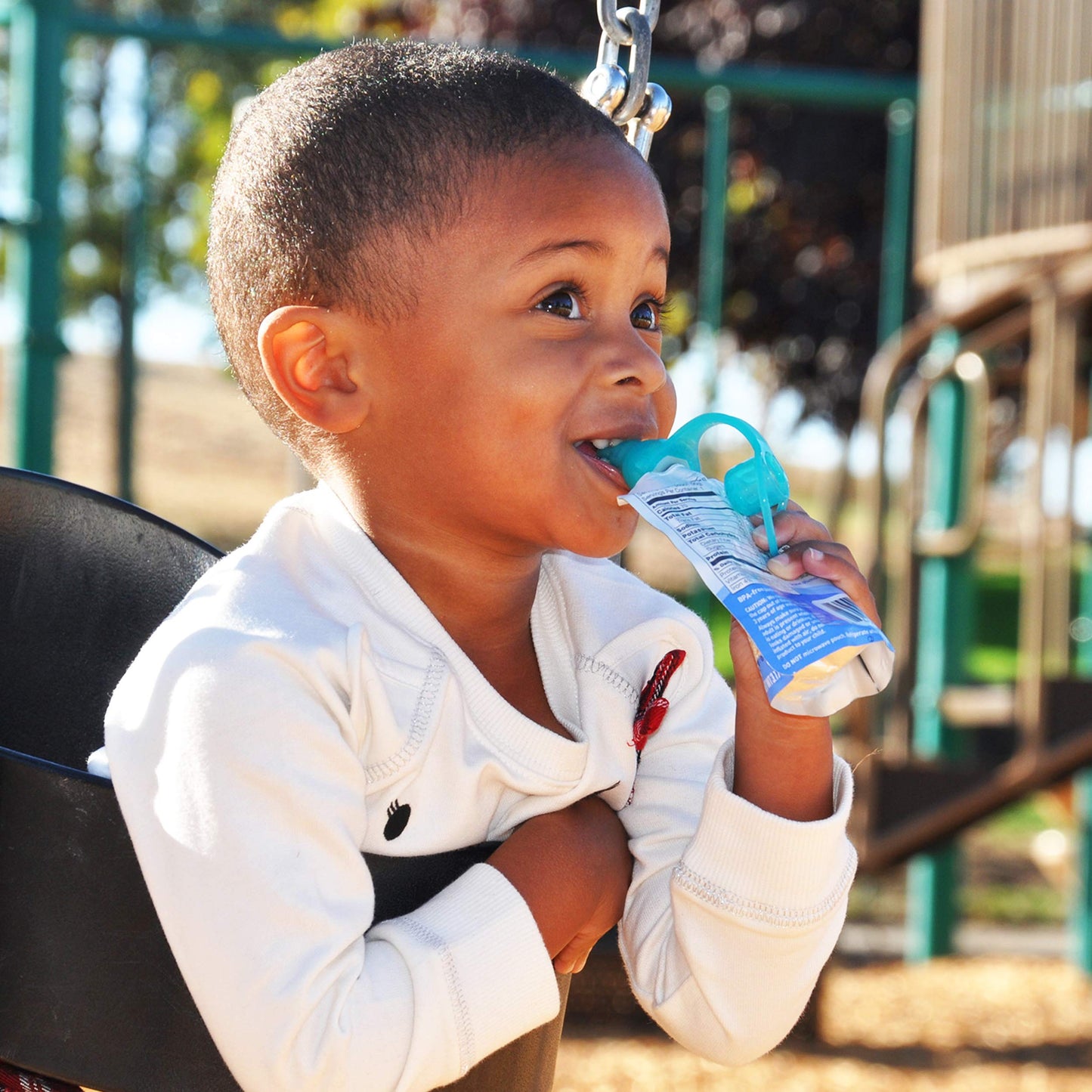 ChooMee SoftSip Food Pouch Top | Baby Led Weaning | No Spill Flow Control Valve, Protects Childs Mouth, 100% Silicone, BPA Free | Orange Aqua, 4 CT