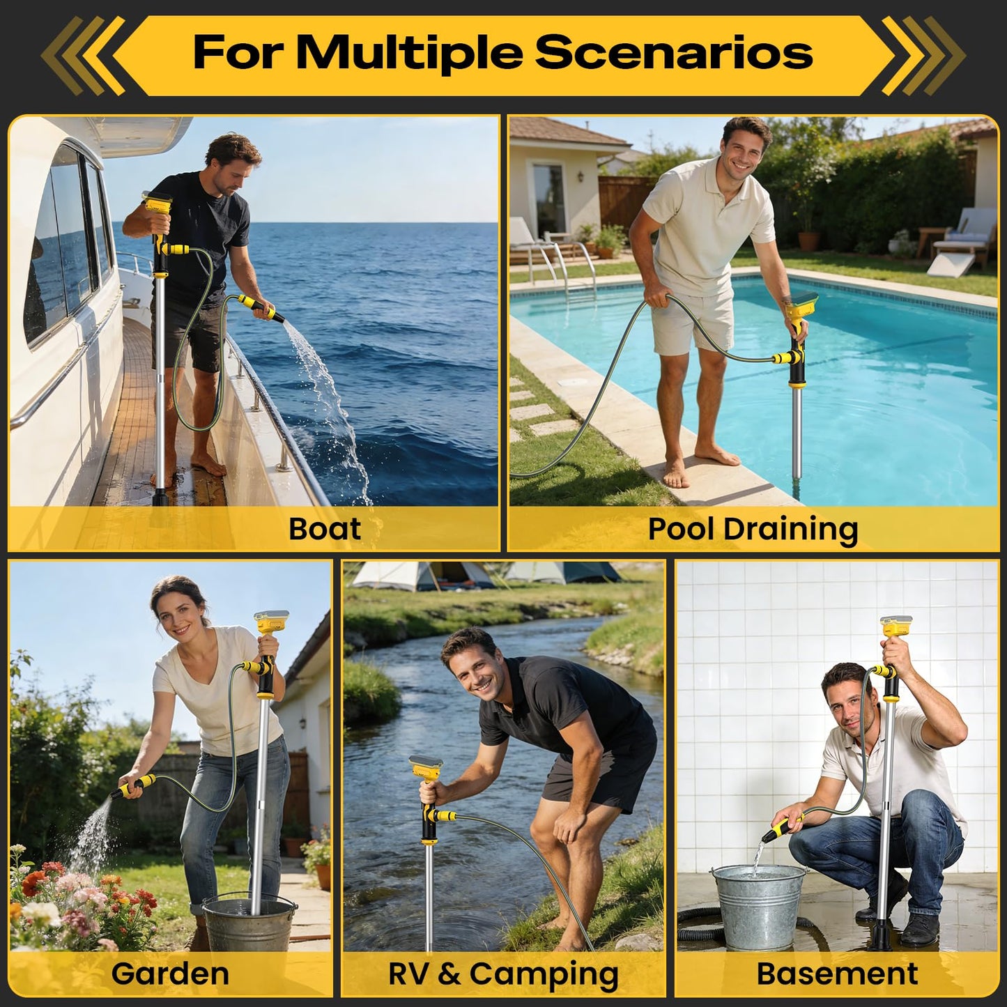 Cordless Stick Water Transfer Pump for Dewalt 20V Max Battery, 740GPH Sump Pump Submersible Utility Pump, Portable Electric Water Pump for Garden Basement Pool Pond RV Boat Draining (No Battery)