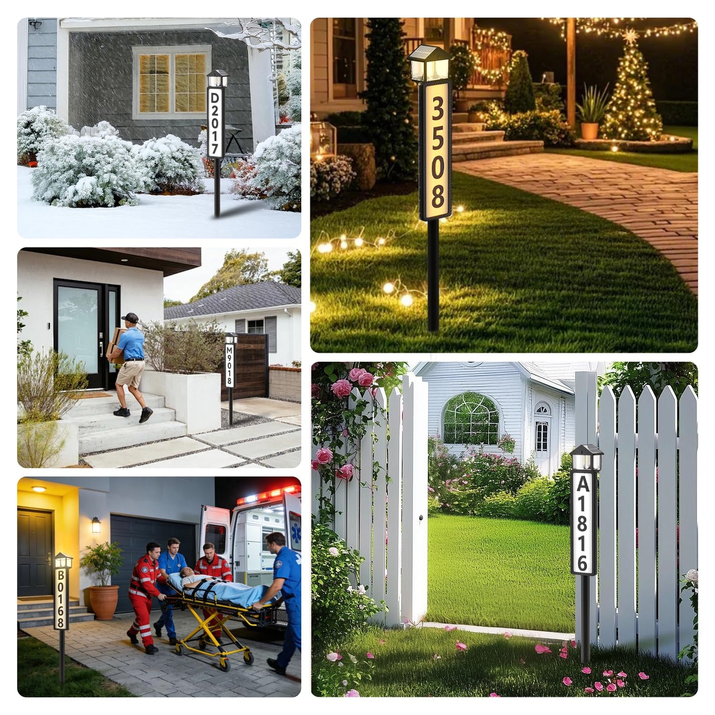 GJB Solar Address Sign for Outside, Solar Powered House Numbers Light with 3 Color Modes, Waterproof LED Illuminated Address Plaque with Stake, Numbers & Letters Included (Matte Black)