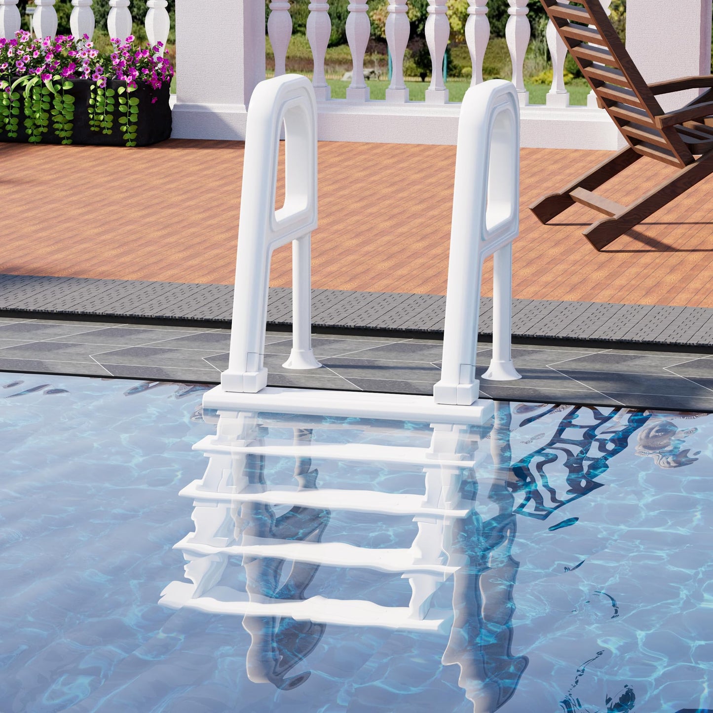 UPHYB Pool Ladder, 5-Step Pool Stairs with Double Handrails and Non-Slip Steps for 47“-54” Above Ground and In-Ground Pools, White