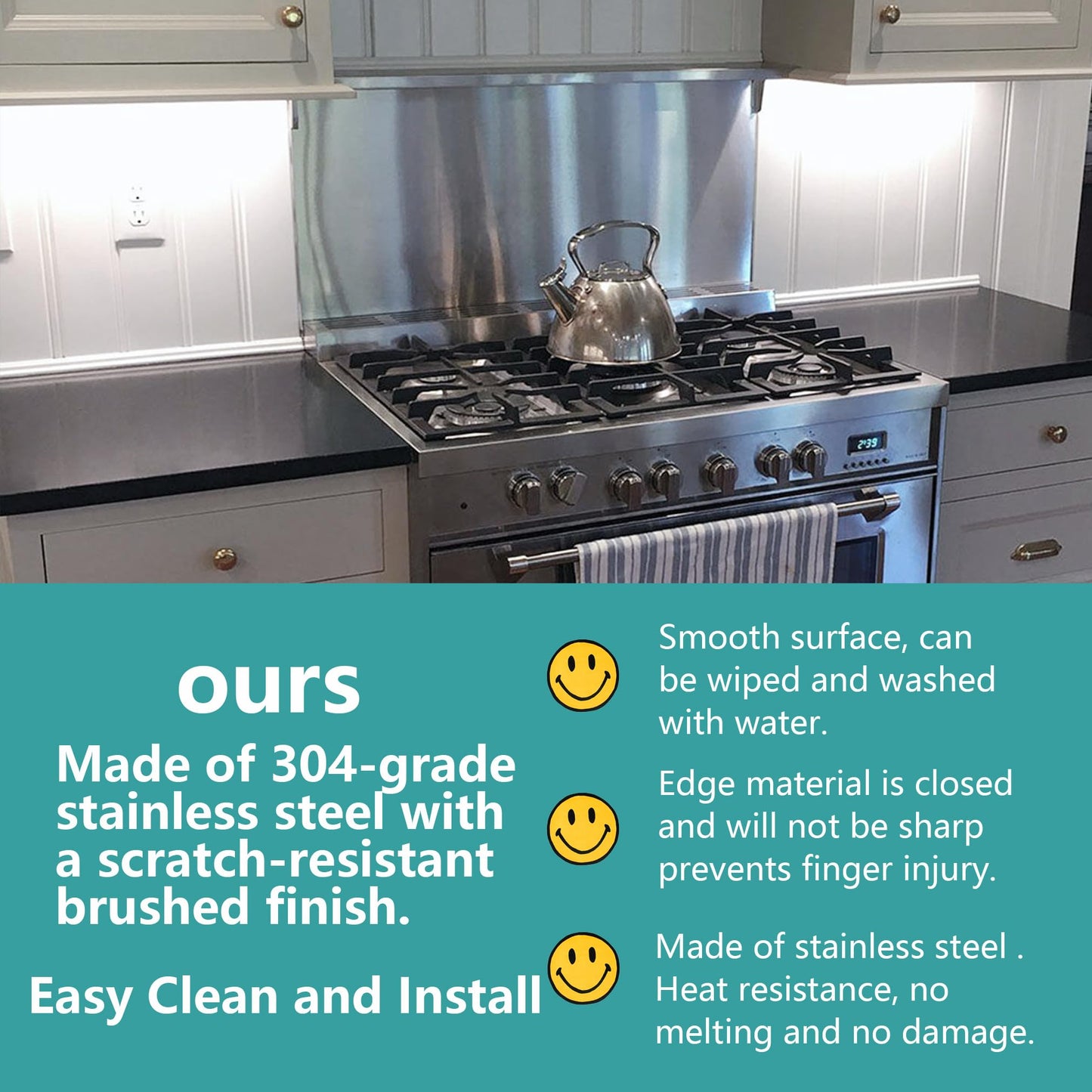 12" By 30" Stove Backsplash Splatter Guard Range Hood Back splash Wall Shield Metal Panel, Easy Clean and Install, Stainless Steel (12" x 30")