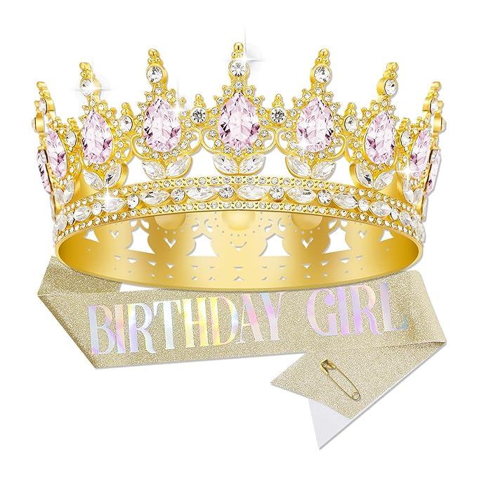 YOUlDIANZI Queen Crown Birthdays Crowns for Women, Birthday Sash, Birthday Tiara for Women Set, Princess Rhinestone BirthdayPrincess Headband Birthday Gifts for Womens, Sweet Happy Accessories