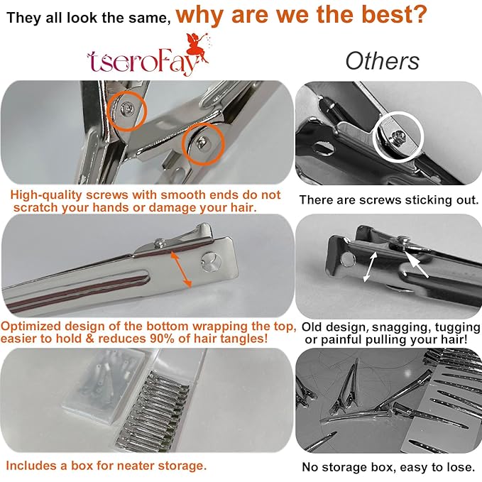 RENEWED Metal Silver Duck Billed Clips: 24Pcs Long Hair Sectioning and Curl Clips for Women with Case