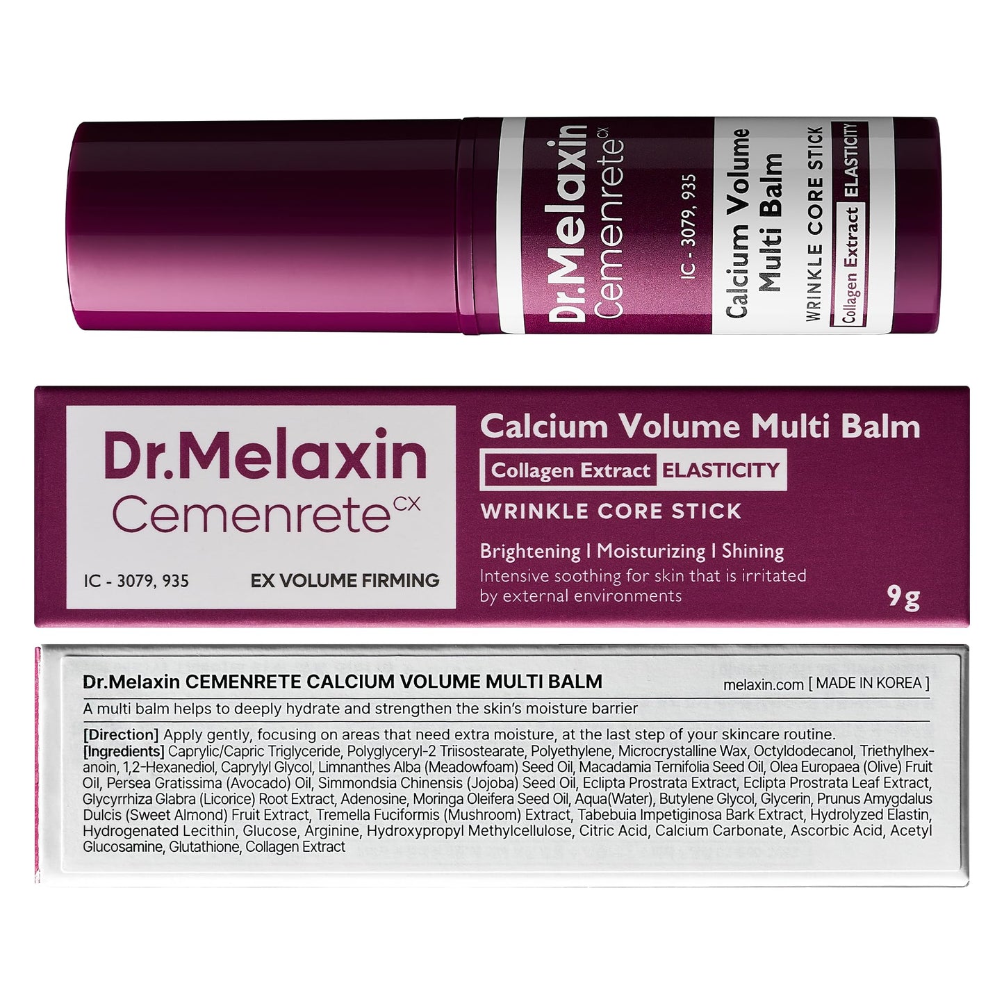 Dr.Melaxin Calcium Multi Balm Stick, Collagen & Elastin Wrinkle Stick, All-in-One Hydrating Balm, Eye & Neck Balm, Makeup Base & Face Moisture Balm, Korean Skincare, 0.31 oz