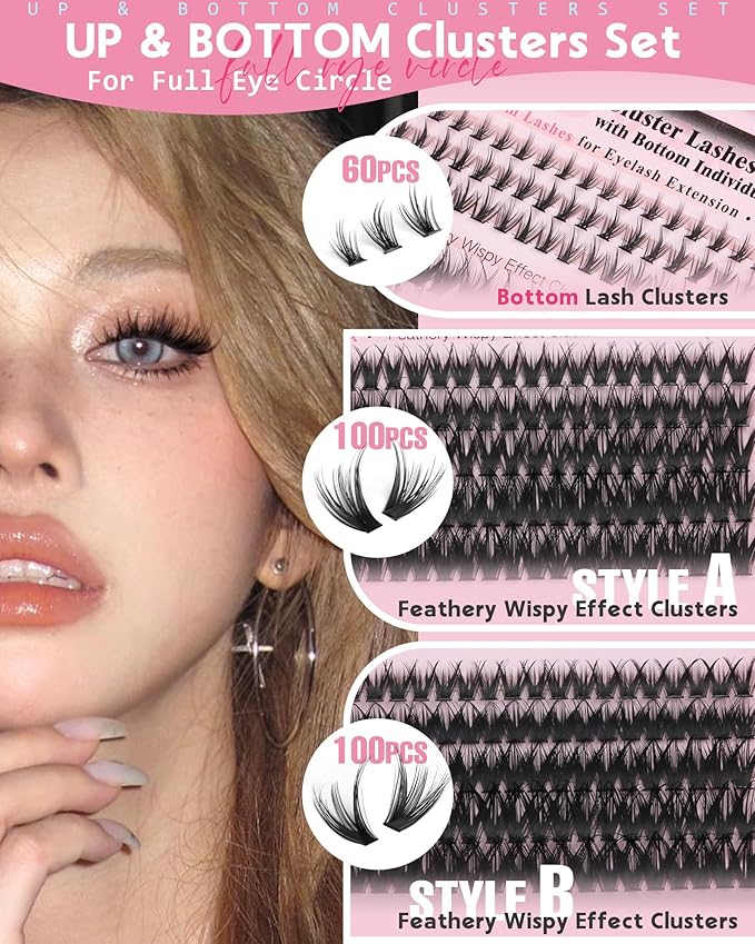 Goddvenus Wispy Eye Lash Clusters Kit Natural Cluster Eyelash Extensions Kit False Eyelash Clusters Fluffy DIY Individual Lash Extensions Kit C Curl