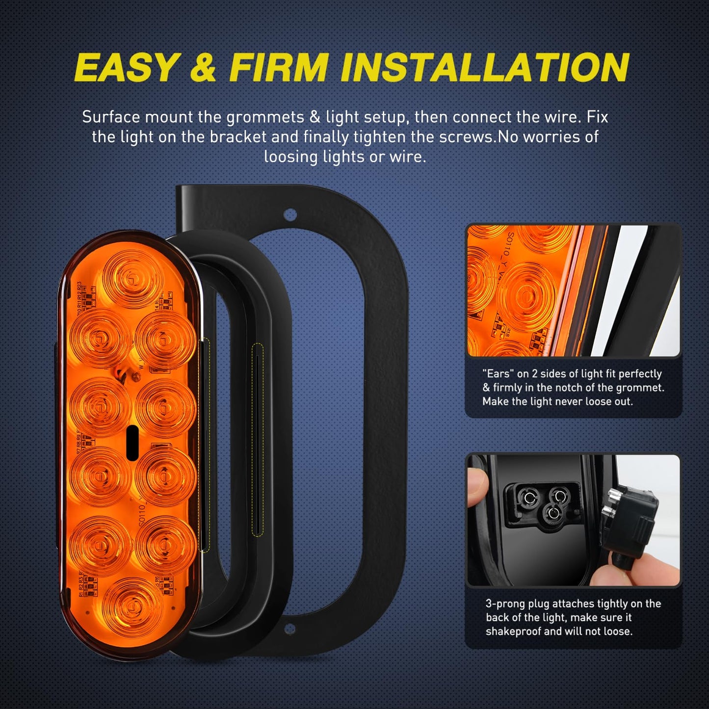 Nilight 6Inch Oval Trailer Tail Light with Flush Mount Grommets Plugs w/Mounting Brackets 2PCS Amber Waterproof Turn Signals Lights for RV Truck