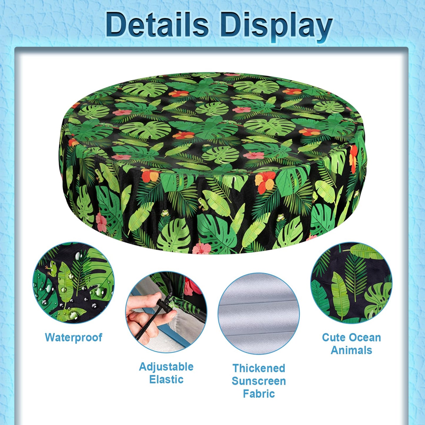 Docuwee Round Pool Cover 48", Foldable Kiddie Solar Cover Fit Dog Collapsible Swimming Pool, Pets Kids Bath Tub, Anti-UV Dustproof Safety Pool Covers, Monstera Deliciosa