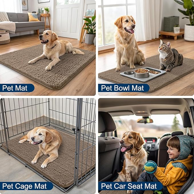 Smiry Dog Door Mat for Muddy Paws 47x20, Absorbs Moisture and Dirt Doormat, Non-Slip Washable Quick Dry Chenille Front Door Mat Indoor Entrance, Entryway Carpet for Inside Floor, Camel