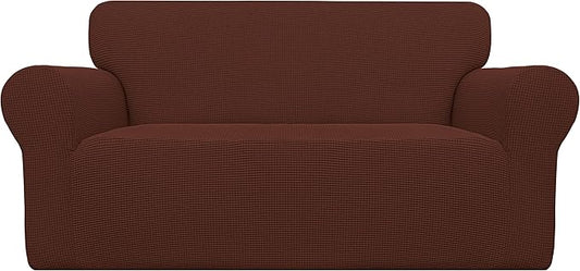 Easy-Going Stretch Oversized Loveseat Slipcover 1-Piece Sofa Cover Furniture Protector Couch Soft with Elastic Bottom for Kids Polyester Spandex Jacquard Fabric Small Checks Coffee