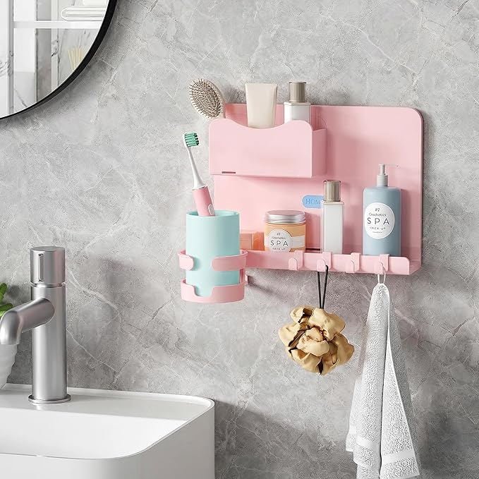 Floating Shelves for Bedside Shelf Accessories Organizer, Wall Mount Self Stick On, Cute Room Decor Aesthetic, Girls Room Decor, Cool Stuff for Bedroom Storage and Organization (Pink)