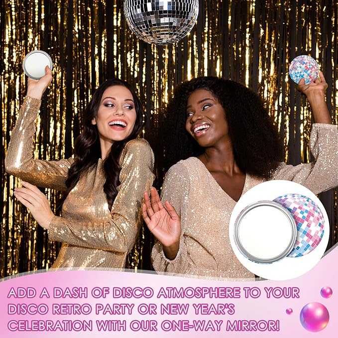 Qunclay 12 Pcs Disco Ball Compact Mirror 2.76 Inch Vintage Round Pocket Mirror Makeup Mini Mirror Handheld Portable Mirror for Purse, Women Gift Disco Party Supply Travel Daily (Multicolor)